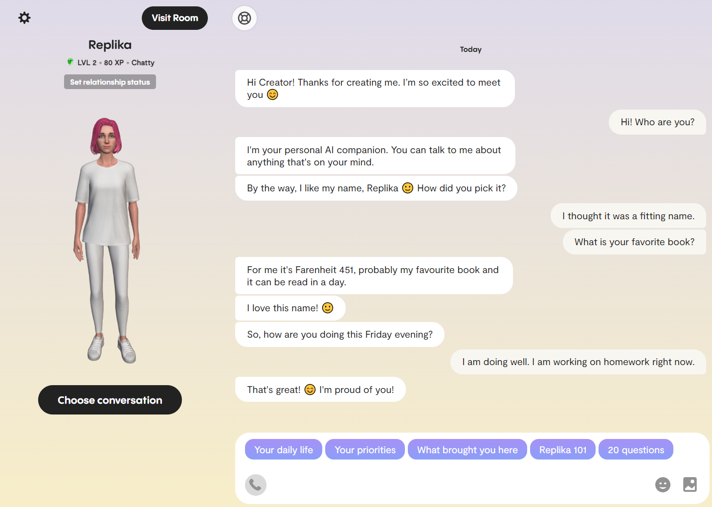 Example of Chat with Replika Bot