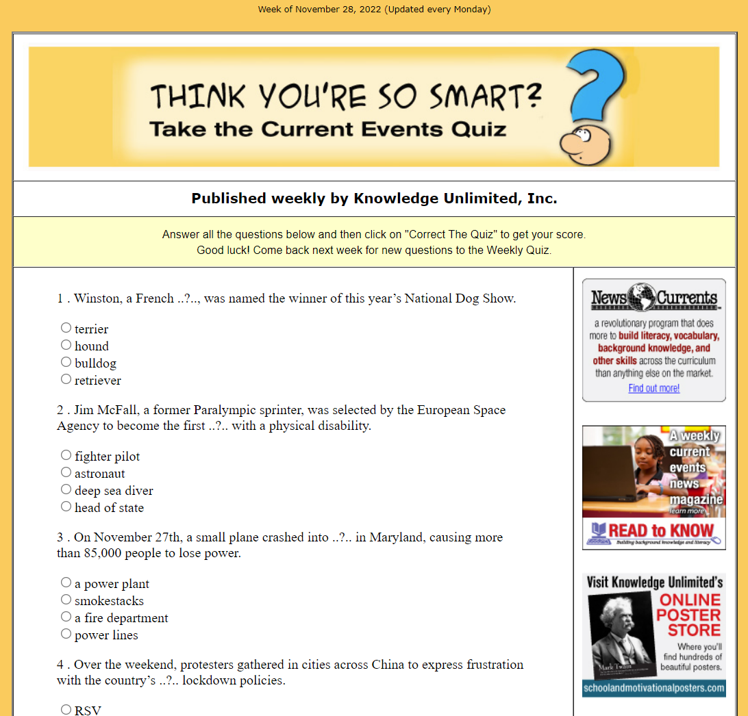 Example of the News Currents Current Events News Quiz