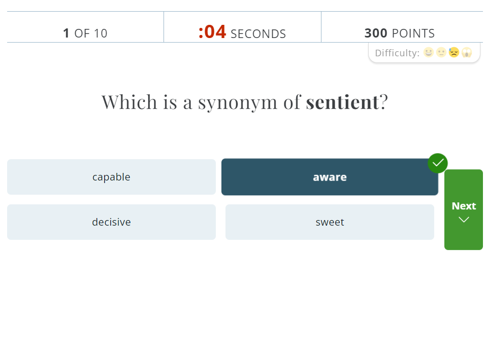 Example of a Question from the Merriam Webster Vocabulary Quiz